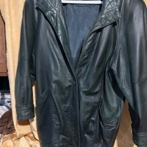 Jacqueline Ferrar Vintage 1980s Hunter green Leather jacket sz M shoulders 20i - Picture 4 of 8
